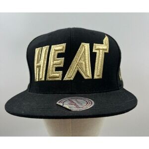 Mitchell & Ness Hat MENS MIAMI HEAT Adjustable NBA Black Gold Cap Flat Bill